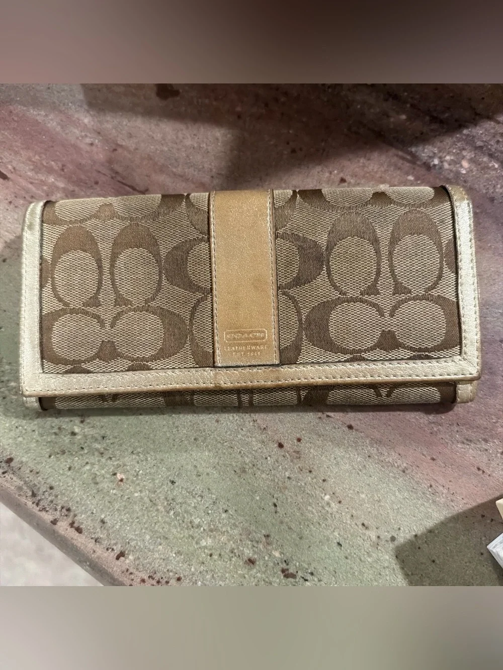 Coach Canvas Continental Wallet in Khaki and Tan